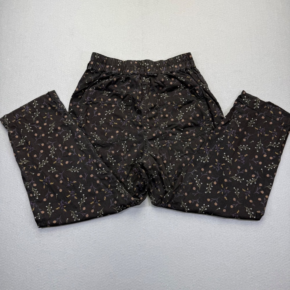 Anthropologie Small Black Floral High Rise Tapered‎ Cargo Pants Elastic Back